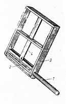 Деркач. 1 - ручка, 2 - трибки, 3 - рама, 4 - пластинка.